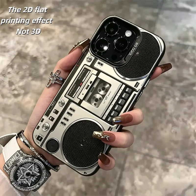 Chic Retro Metal Radio-Patterned 2D Sticker Printing TPU Cellphone Shell, Protective Cover for iPhone 7 Plus/8 Plus/XR/16E/17E/17ax, Stylish Youth-Focused Holiday Gift