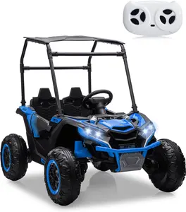 GAOMON Blue 24V 2 Seater Ride On Electric Car For Kids With Remote Control Bluetooth Led Lights Music Usb And Large Tread Wheels Blue