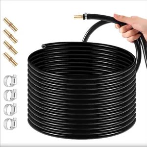 100FT Weighted Pond Aeration Hose, 3/8" Aerator Tubing Kit with 4 Copper Connectors & 4 Stainless Steel Clamps, Air Diffuser Line for Pond, Lake, Garden & Fish Tank, Water Circulation System