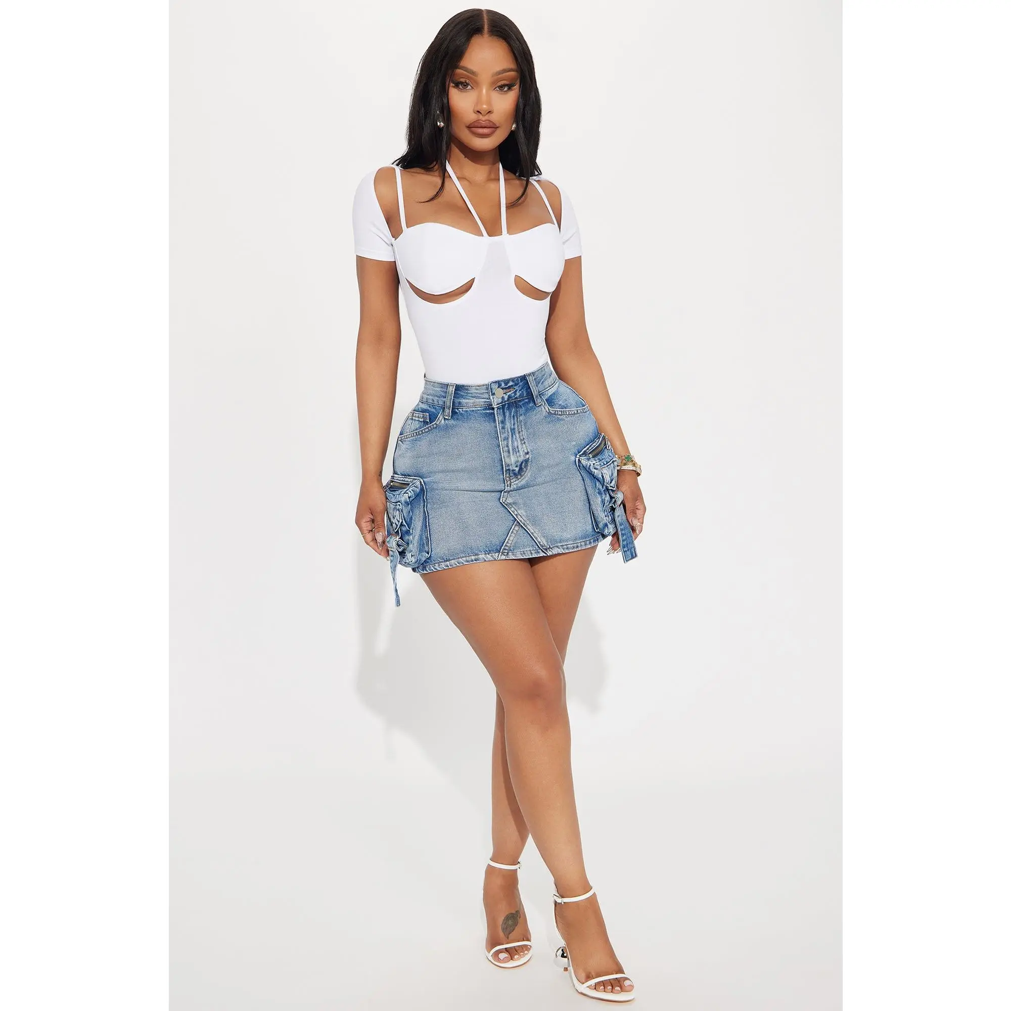 When I'm Ready Cargo Denim Mini Skirt - Medium Wash