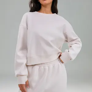 Colorfulkoala Women's Velvra Fleece Sweatshirt Retro Loose Fit Crew Neck Drop Shoulder Pullover Sweatshirt Modal Fleece Thumbhole Cuffs