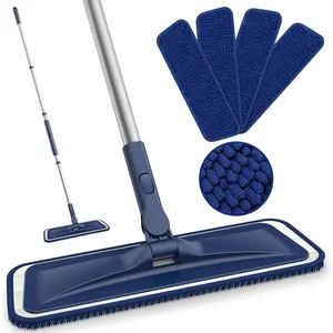 Microfiber mop for floor cleaning - flat mop, suitable for hardwood floors, composite floors, tiles, vinyl walls, hard surfaces, dust removal mop for bathrooms and kitchens, comes with 4 reusable, washable microfiber pads