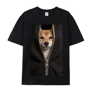 Viral Shiba Inu Zipper T-Shirt 230g Heavyweight Cotton, DTG Printed Dog Graphic Tee, Funny Streetwear for Men & Women, Soft Animal Lover Gift, Y2K Aesthetic Top