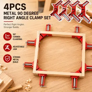 4pcs Metal 90 Degree Right Angle Clamp Set, Adjustable Jaw, Woodworking Frame, Fish Tank Glass, Cabinet Assembly, Welding Positioning Angle Clamp for Wood Welding Jig Picture Photo Frame, Adjustable DIY Hand Carpenter Tool Miter Corner Clamp