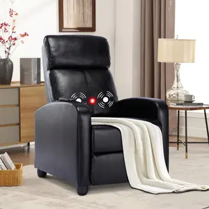 PU Leather Recliner Chair, Single Ergonomic Reclining Sofa with 2-Point Massage Function, Adjustable Home Theater Lounge Chair, Comfortable Accent Chair for Living Room Bedroom Home Relaxation