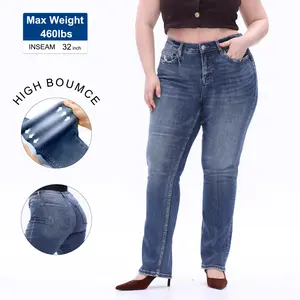 Plus Size Tummy Control Medium Stretch Jeans Slimming Straight Leg Denim for Pear Shaped Women, Comfortable Curvy Fit, Up to size 24W BBL Effect