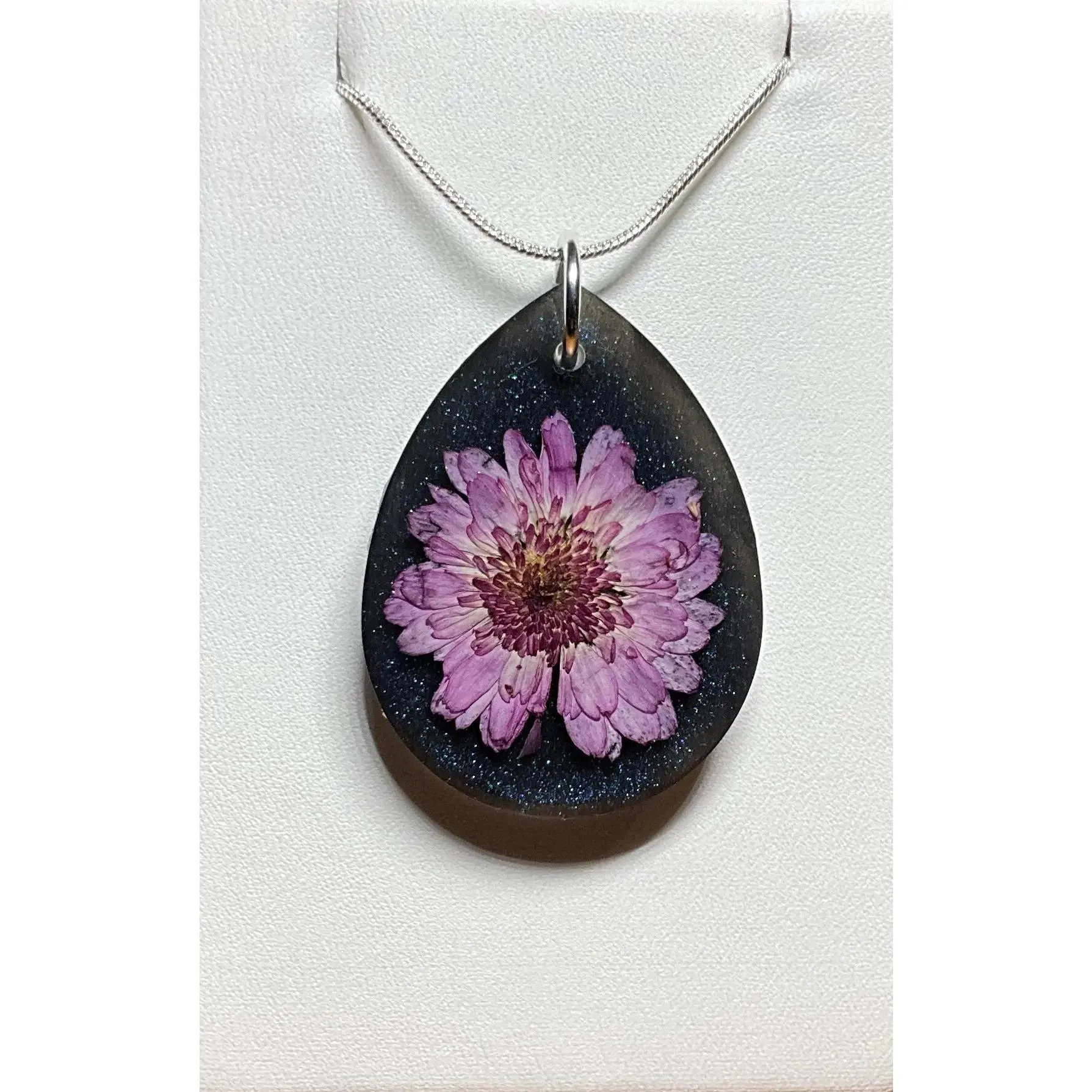 Pink Chrysanthemum Flower at Night Necklace