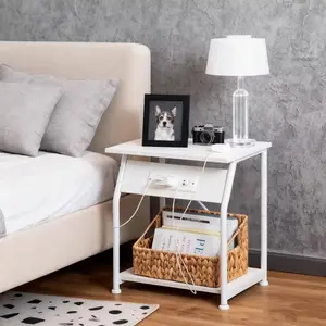 MUSEN Set of 2 Side Table with Charging Station, End Table for Living Room, Bedroom, Modern Table for Sofa