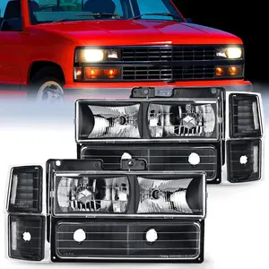 Nilight Headlight Assembly Compatible with 1994 1995 1996 1997 1998 Chevy Silverado Tahoe Suburban C10 C/K 1500 2500 3500 Replacement Headlamp Black Housing Clear Reflector Bumper Corner Lamp switchback leds  v8 raptor driver side, Car Headlights, Headlig