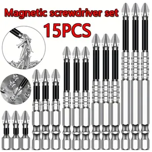 K5 Threaded Drill Bit Set 15 Pieces, Anti-Slip Magnetic Chuck, High Strength Durable, Suitable for Electric Drills, Woodworking, Furniture Installation