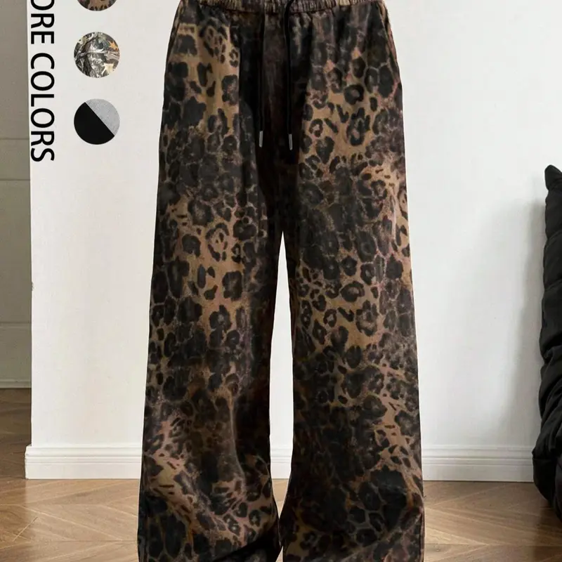 Women's Colorblock / Letter / All Over Print Drawstring Waist Wide Leg Loose Woven Sweatpants, Casual Pocket Trousers for Fall & Winter, Women's Bottoms for Daily Wear