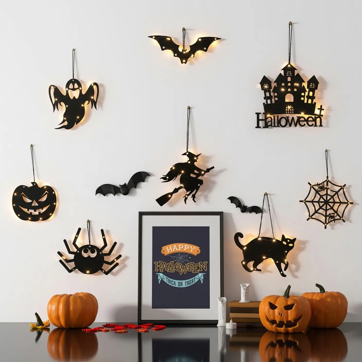 Halloween Spooky Hanging LED String Lights Indoor Outdoor Home Room Decor Creepy Festive Party Supplies Battery Operated Glowing Ornament