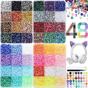 36000Pcs 48 Colors Flatback Rhinestones, 3mm Resin Gems with Tools, Ideal for Bedazzling, Nail Art, Crafting, Clothing and Fabric Decor