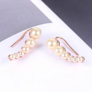 Imitation Pearl Climbing Earrings For Women Top Quality Lady Style Rose Gold Color Fasshio Jewelry Ear Clips  E504