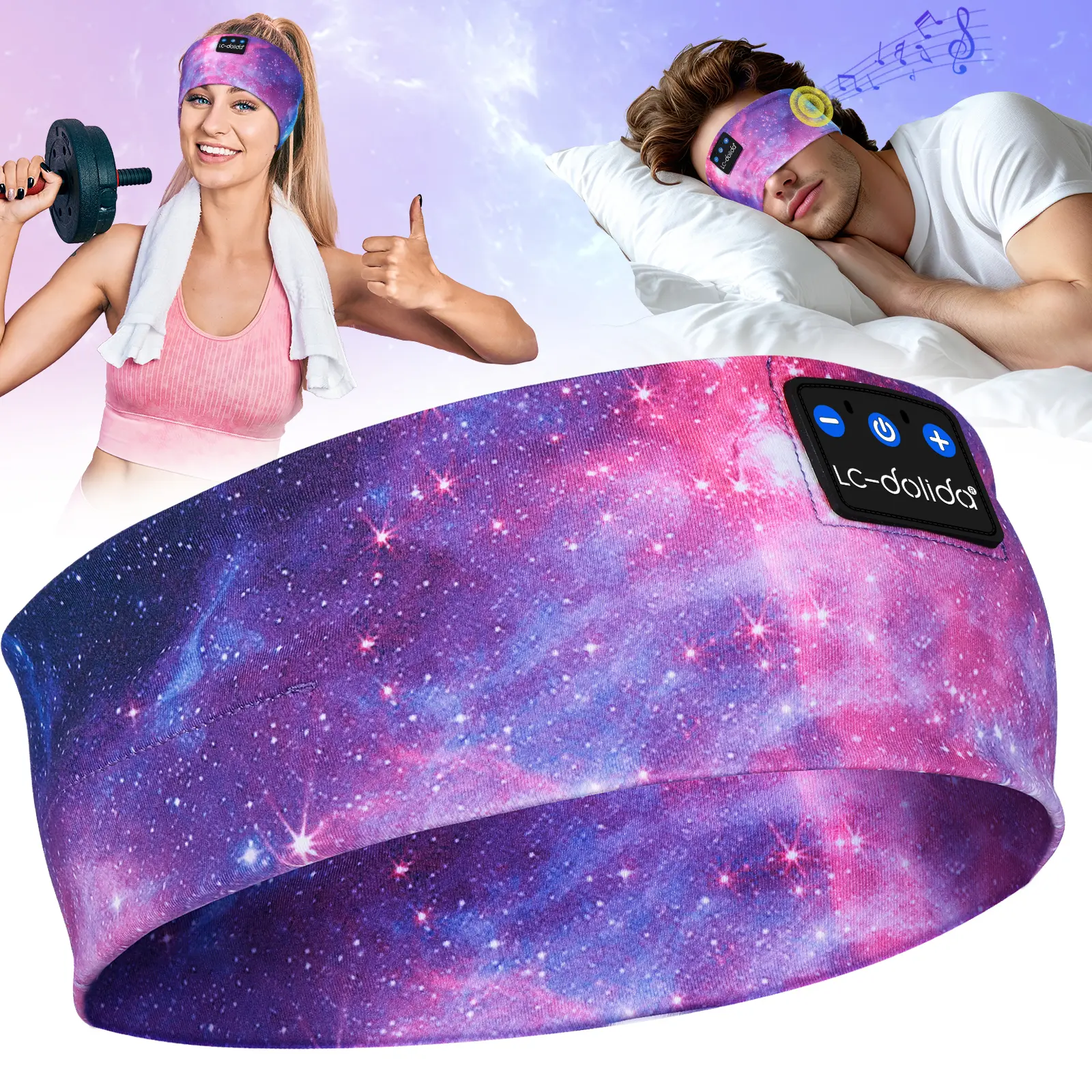 Wireless Bluetooth 5.4 In-Ear Sleep Headphones Earbuds - Adjustable Fabric Strap Headband, HD Stereo Audio Speakers, Ultra-Thin Breathable Sweat-Wicking Design, Fast Pairing, 45ft Range, 13h Playing Time, for Side Sleepers, Gym