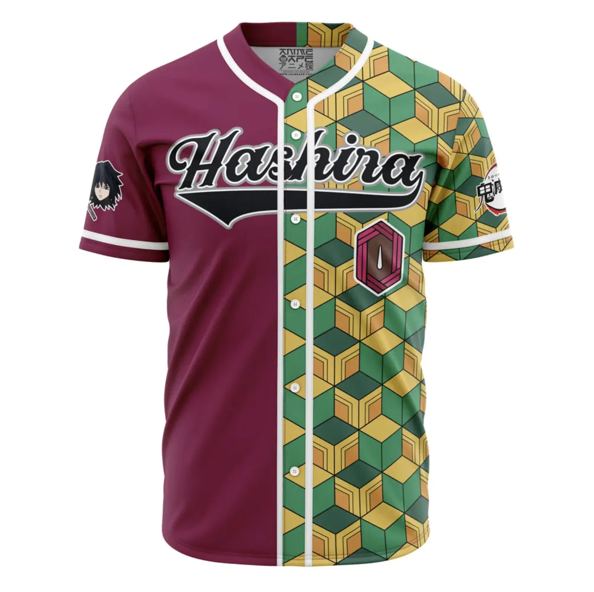 Demon Slayer Giyu Tomioka Water Hashira Anime Baseball Jersey, Premium Breathable Button Up Shirt, Vibrant Sublimation Print Cosplay Sportswear Gift for Otaku