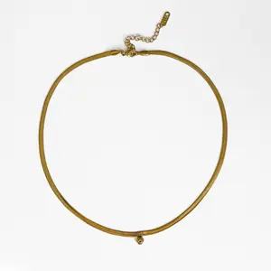 Zircon Snake Chain Necklace - Gold-Tone, Adjustable Length, Elegant Design, Perfect for Everyday Wear