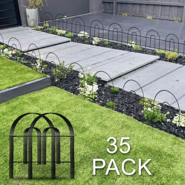 JupiterForce Portable Modern 50'x18" Arched Interlocking Folding Iron-Alloy Steel Garden Border Fence, 35 Pcs Weatherproof Outdoor Animal Barrier, Easy-Storage Durable Home Improvement Accessory for Decoration, 18" High X 17" Wide, Sturdy To Use