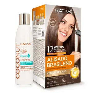 Kativa Brazilian Keratin Hair Straightening Kit - 12-Week Salon-Quality Smoothing + Coconut Oil Shampoo 250ml | Organic Keratin | Hyaluronic Acid | Radiant | Gentle Haircare