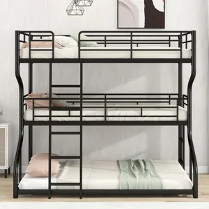 [Bellemave]Full XL over Twin XL over Queen Size Triple Bunk Bed with Long and Short Ladder