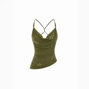 Cider Mesh Cowl Neck Floral Beading Sequin Cami Top SwimWeek
