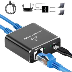 New Ethernet Splitter High Speed, 1000Mbps Ethernet Splitter 1 to 2 [2 Devices Simultaneously Networking], Gigabit Internet Splitter with USB Power Cable, LAN Splitter for Cat5/5e/6/7/8 Cable