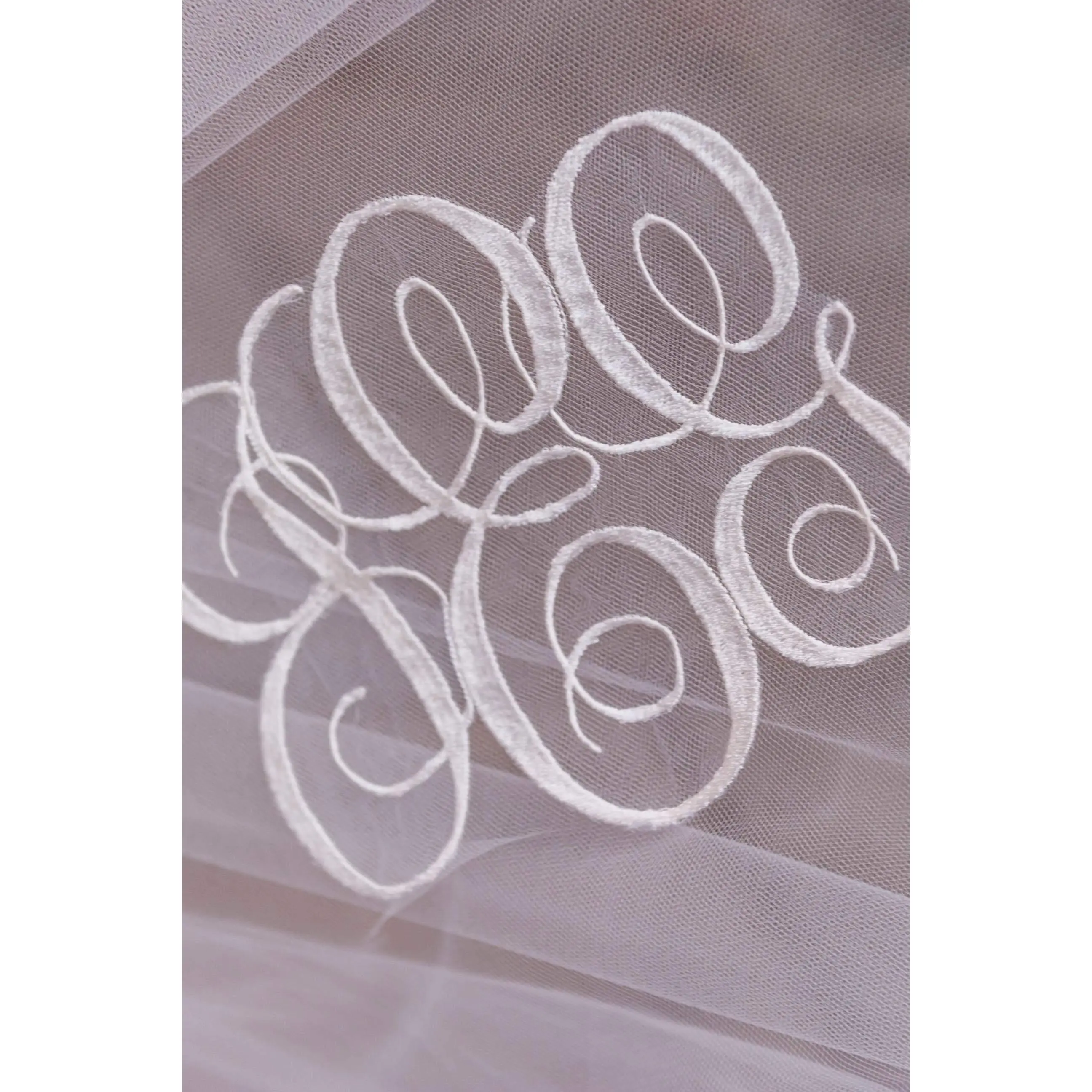 Custom Monogrammed Cathedral Veil with Interlocking Cursive Embroidered Initials