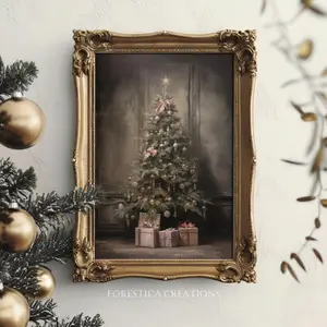 Moody Christmas Tree | Winter Home Decor, Snowy Aesthetic, Vintage Cottagecore Decor, Frameless H