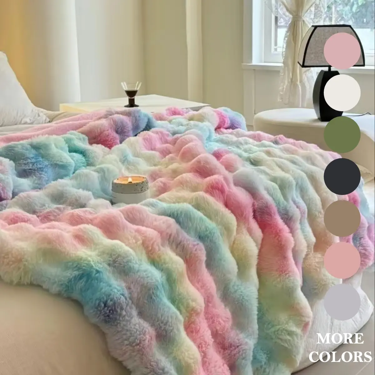 Soft Plush Colorful Throw Blanket, Heavyweight 800GSM Cozy Warm Bed Blanket, Ultra-Soft Fuzzy Flannel for Sofa Couch Office Camping Car Travel, Multi-Color All Season Versatile Blanket, Perfect Christmas Birthday Holiday Gift for Family and Friends