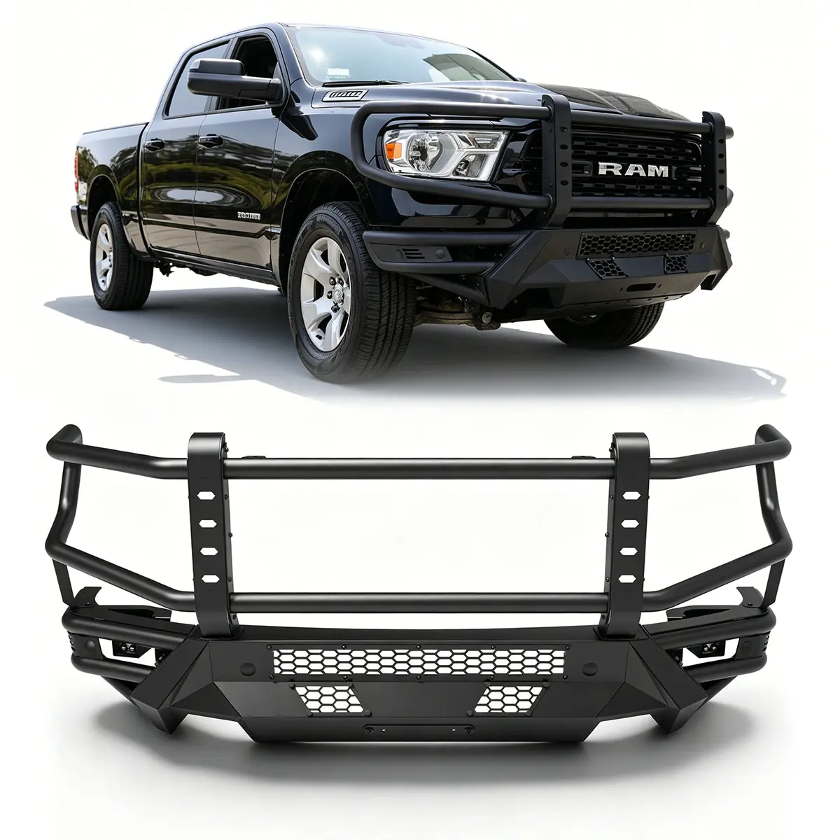 WOLFSTORM Custom Fit Modular Front Bumper for 2019-2024 Ram 1500, Includes Bull Bar, Front Bumper-Main Body, Skid Plate