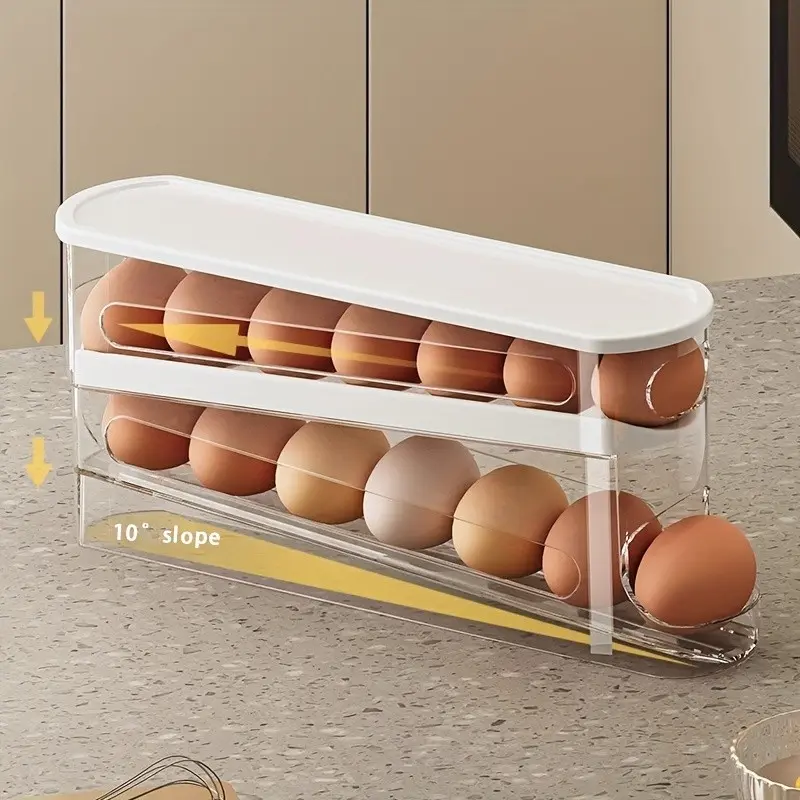 13-15 Eggs Automatic Flip Egg Rack, 3 Layers Refrigerator Door Egg Storage Box, Fridge Storage Organizer, Fridge Organizers, Keep Fresh Kitchen Essential Space Saving Container
