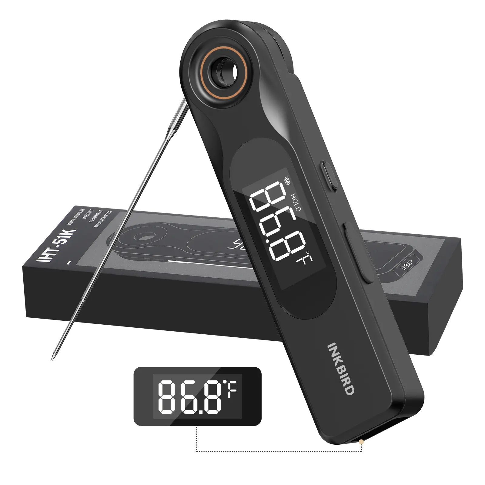 INKBIRD Wireless Meat Thermometer - Kitchen Utensils & Kitchen Accessories, Dual-Screen Display, 0.5-Second Instant Read Rechargeable Device with Charging Cable, 1.8mm Ultra-Fine Probe, IP65 Waterproof for Cooking, Barbecuing
