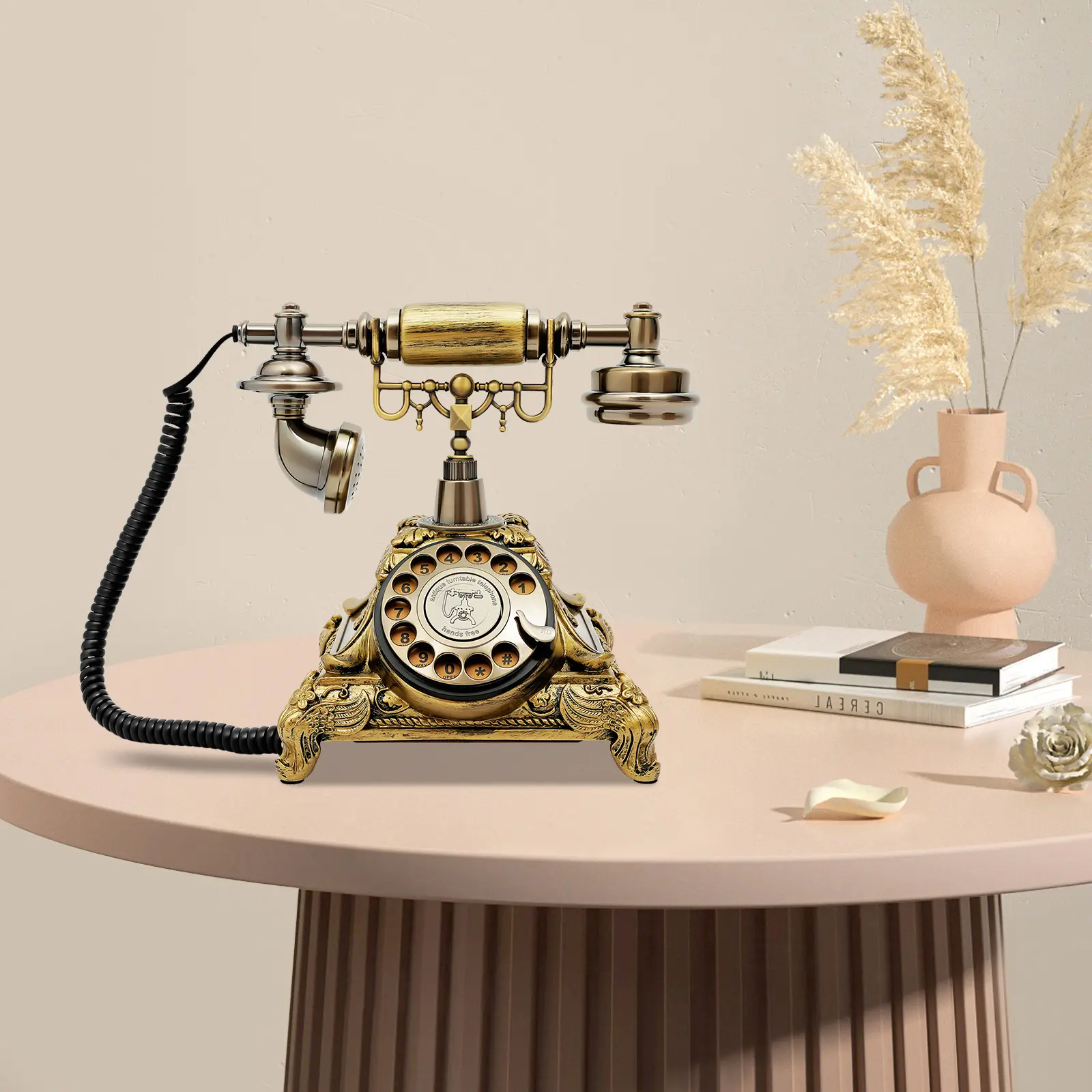 Vintage Bronze Rotary Retro Telephone Corded Landline with Antique Dialer Decorative Desk Phone for Home Office Cafe Hotel Decor Gift