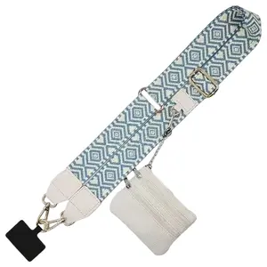 A blue and white striped style phone cross-body strap, Phone Sling, Phone Lanyard, multi-functional and adjustable, suitable for use as a phone hanger, backpack hanger, or backpack accessory with a wallet, making it an ideal gift for a girlfriend.