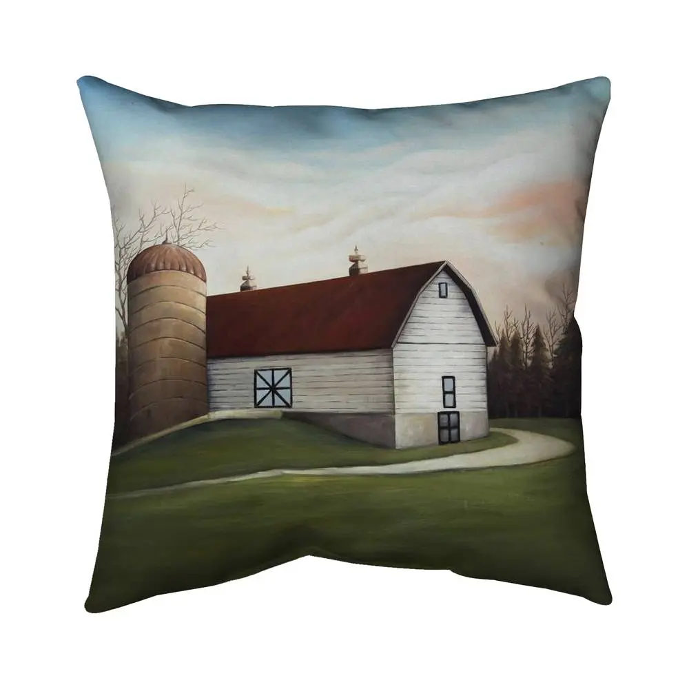 16x16 in. White Barn Print 360 Stand Living Room Pillow - Polyester Cover, Plush Fill, Soft Texture, Rustic Charm, Farmhouse Style, Decorative Textile Soft Furnishing, Room Decor, Home Accent