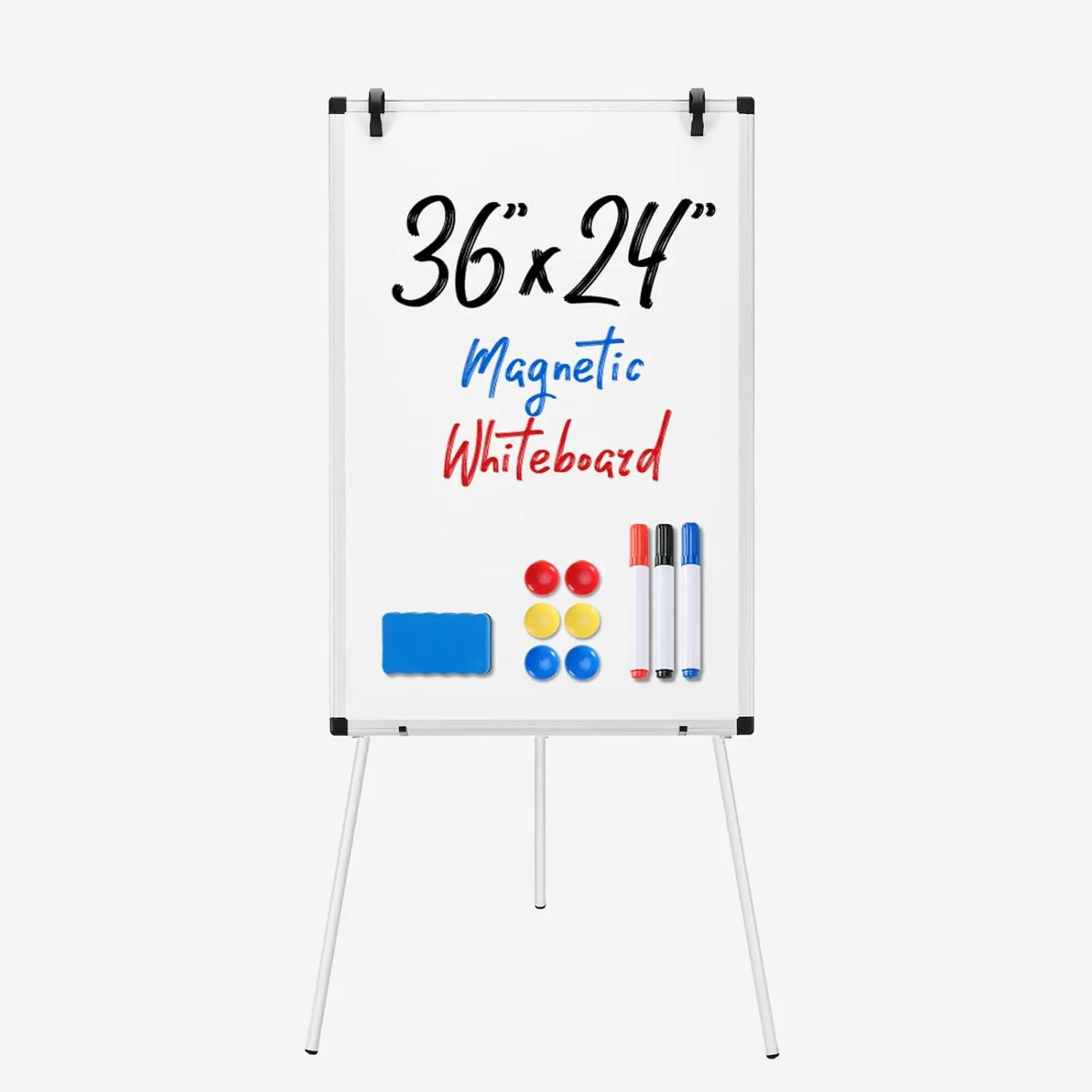 Floor Standing Magnetic Dry Erase Whiteboard Easel - 36x24in, Smooth Aluminum Frame, Adjustable Height Tripod Stand, Strong and Durable, Includes Dry Eraser, Stable and Convenient Design, Office Presentation Supplies for Adults, Students, Height-Adjustabl