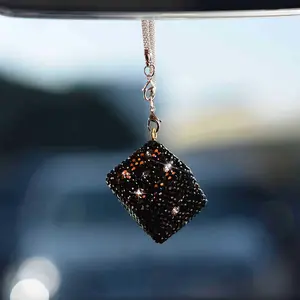 Shiny Dice Car Charm, Cute Crystal Rhinestone Rearview Mirror Pendant, Sparkling Diamond Rearview Mirror Accessory, Lucky Car Interior Decor, Car Hanging Decoration, Car Interior Decorative