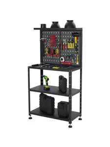 32" Workbench, 650 Lbs Capacity Heavy-Duty Steel Workbench Organizer With 14 PCS Hanging Kits And 2-Tier Storage Shelves, Multipurpose Tool Workstation For Garage, Workshop