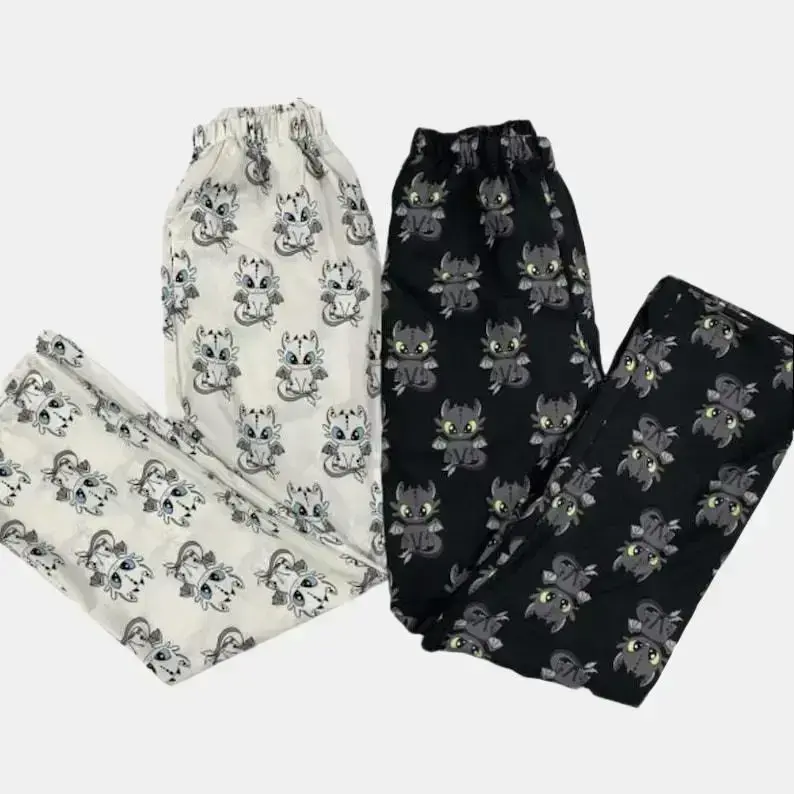 Cute Dragon Matching Pajama Set – Soft Plaid Lounge Pants, Cozy Sleepwear for Couples & Family