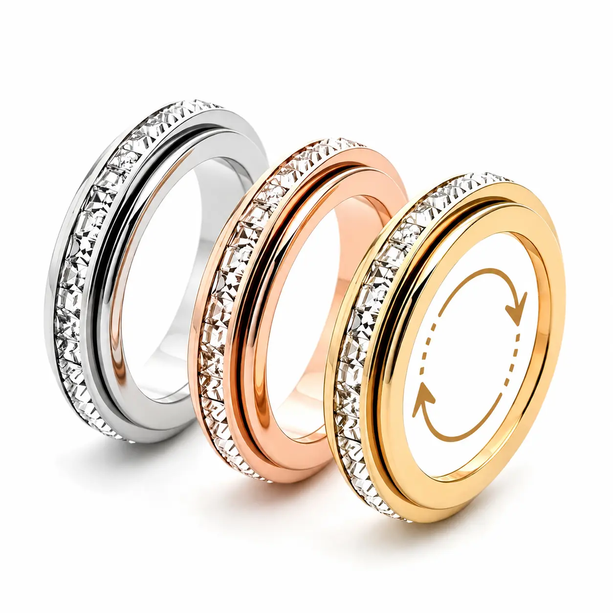 Women's & Men's 3Pcs Titanium Steel Spinner Fidget Rings - Cubic Zirconia Stacking Rings, Titanium Wedding Band, Fidget for Adults, Stress Relief Accessories for Women, Comfort Fit Size 5-12 SummerVibes, Anxiety, Cubic Zirconia Rings