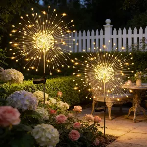 120 LED Solar Garden Lights 2 Pack, Fairy Firework Decorative Outdoor Lights, Solar Powered Warm White Lighting for Yard, Pathway, Flowerbed, Planter, Balcony, Patio & Christmas Decor