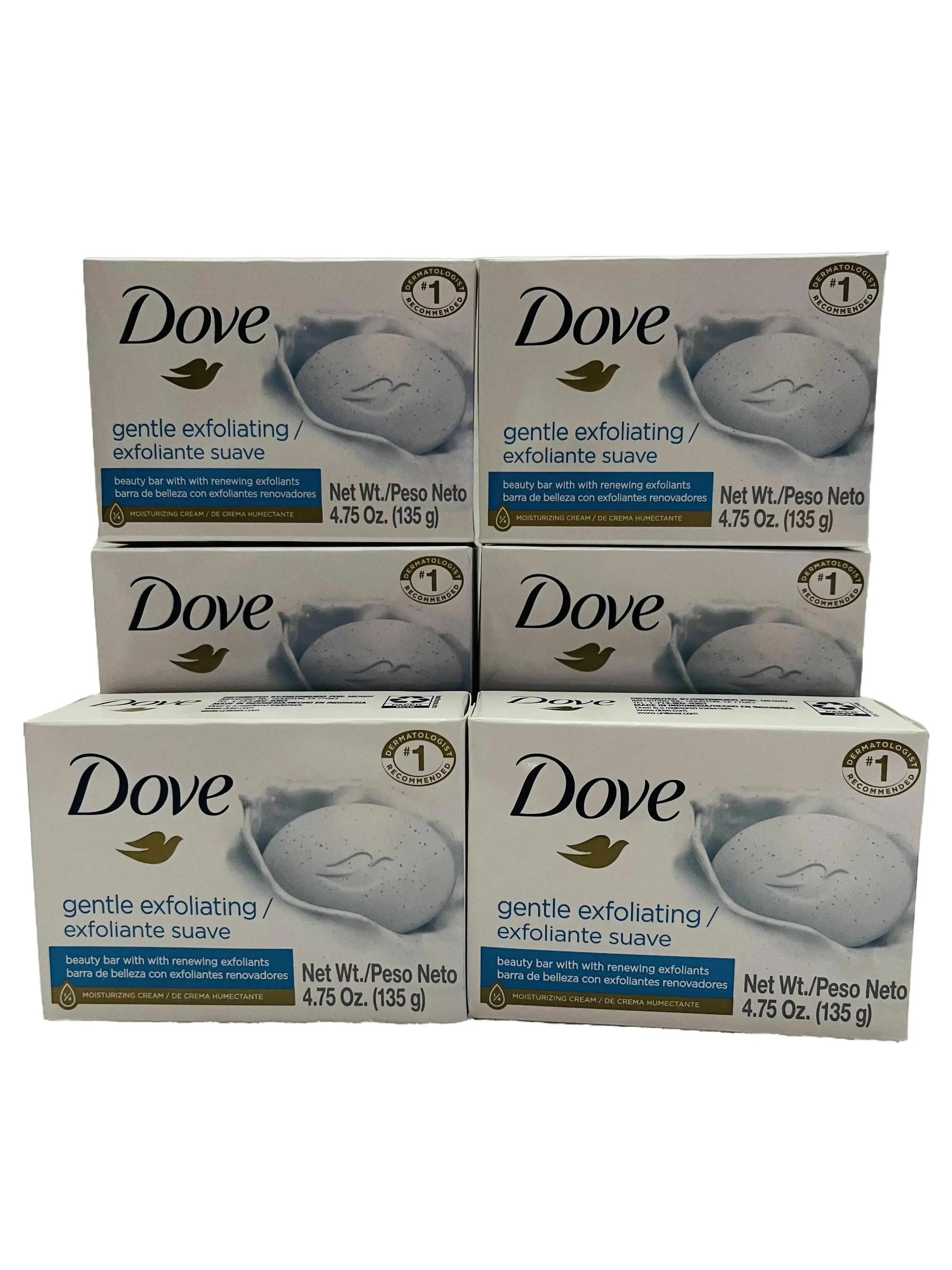 Dove Gentle Exfoliating Beauty Bar Soap 6 Pack – Moisturizing Cleansing Bars, 4.75 oz Each