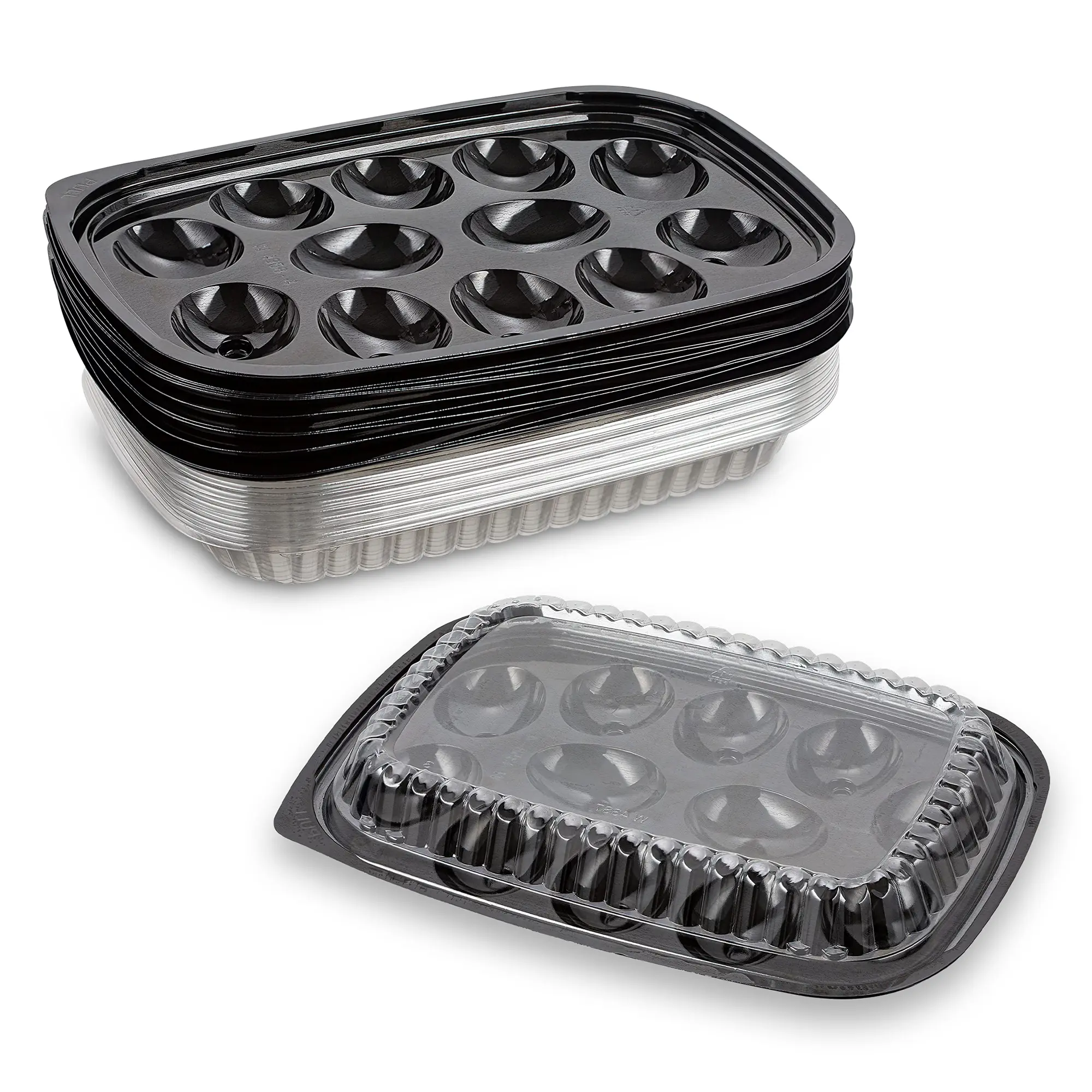 MT Products Disposable 12-Slot Deviled Egg Trays with Lids (12 Egg Halves, 10.19"x7.40"x1"), 1-Pack Thick Plastic Kitchen Containers, Fridge-Friendly, Lightweight, Travel-Friendly for Home & Party Tableware
