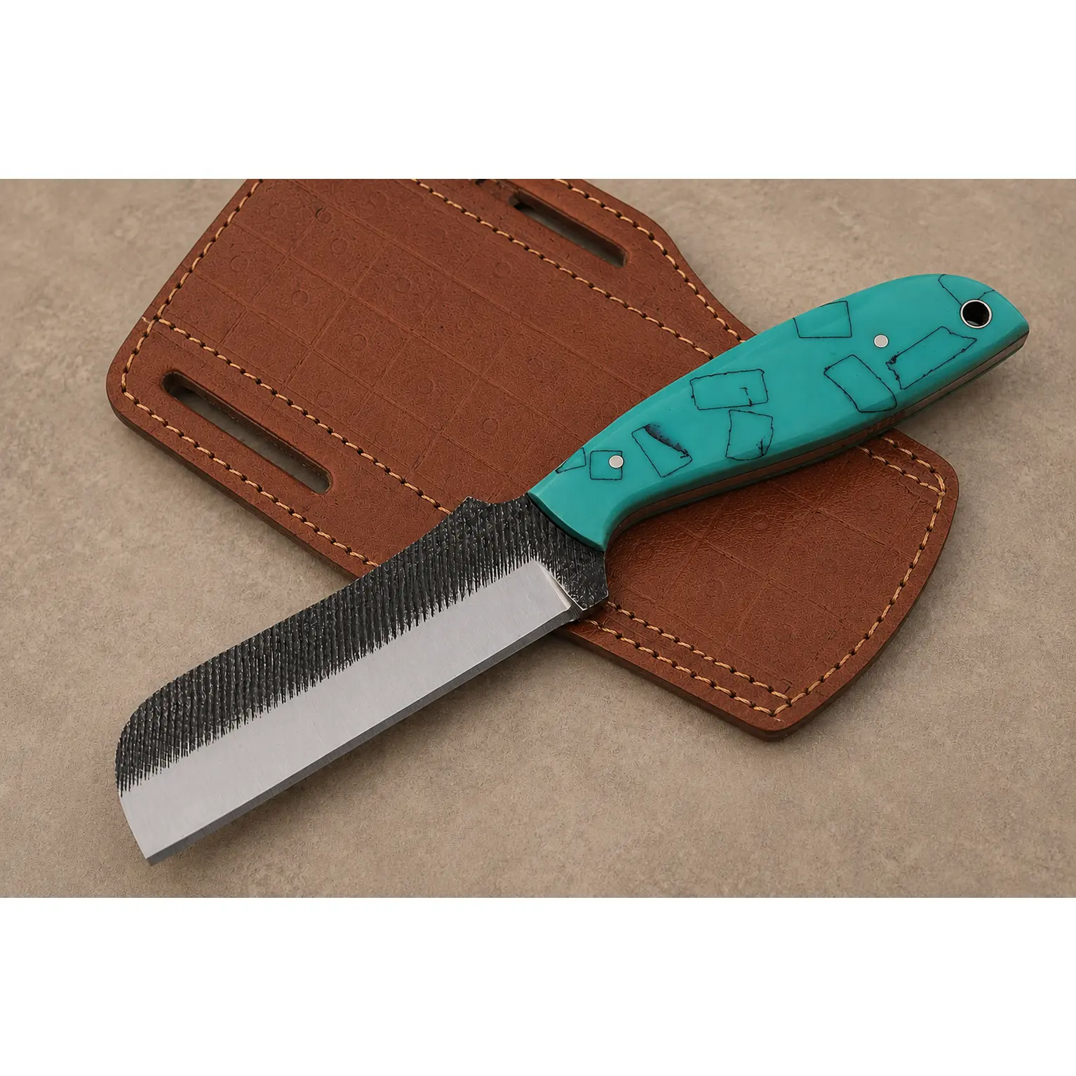 Forge Trail High Carbon Steel Utility Knife – Hand Forged Fixed Blade with Resin Handle & Leather Sheath
