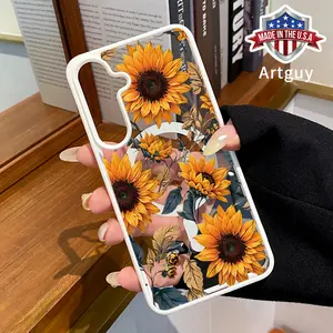 Magnetic Phone Case Compatible with Galaxy S24 Plus S25 Ultra S23 FE Ultra S22+ Vintage Sunflower Pattern TPU Shockproof Anti-Scratch Stylish Smartphone Cover