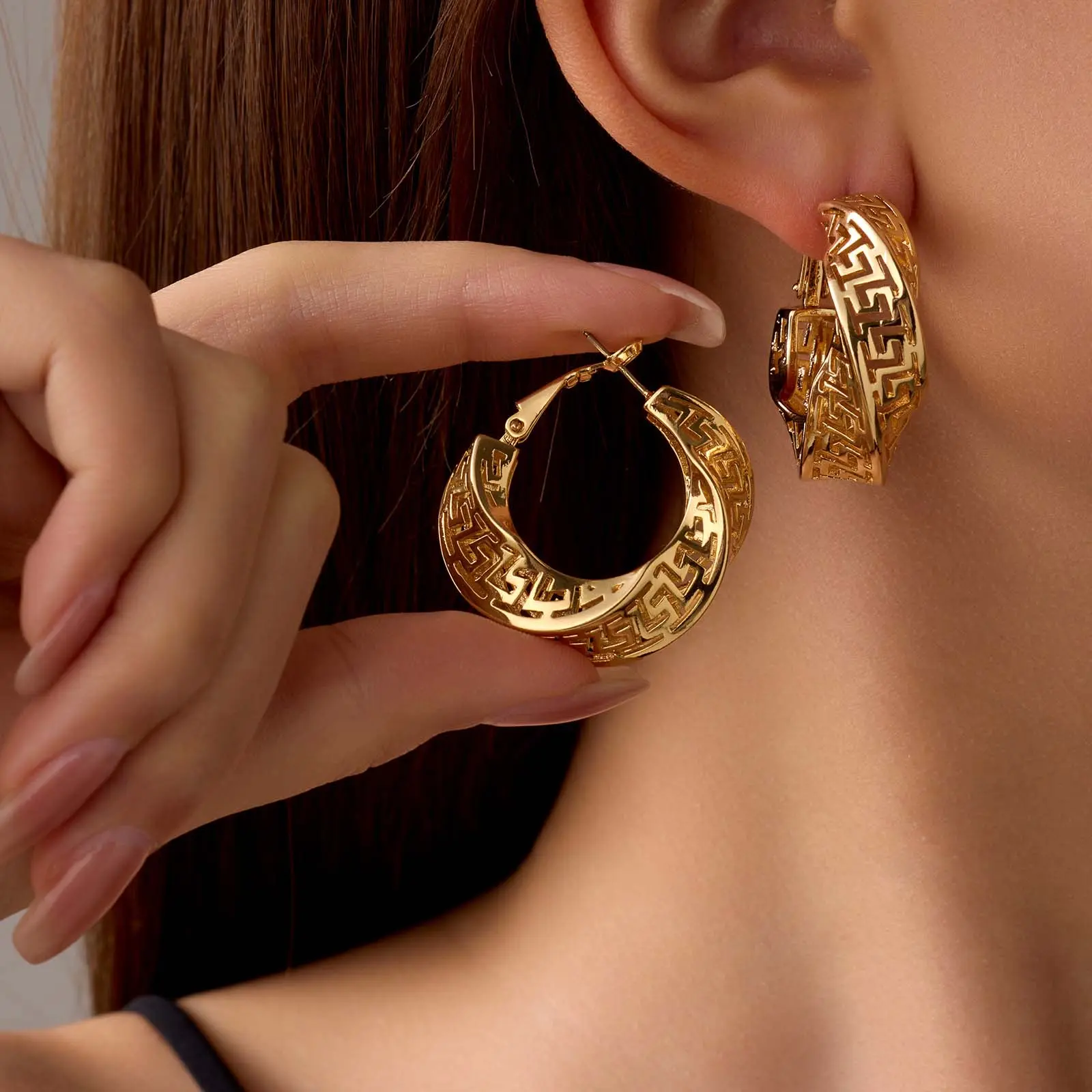 Statement Hoop Earrings for Women with a Modern Geometric Cut-Out Design, Lightweight Female Jewelry in a Classic Hoop Silhouette, Statement Hoops Earrings, Elegant