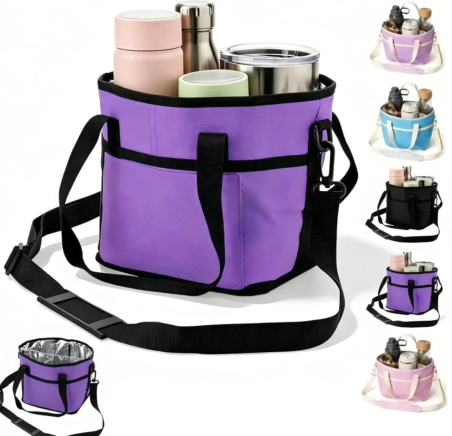 Family-Sized Drink Carrier Tote Bag - 4 Compartments, Adjustable Hands-Free Strap, Anti-Tip for Cars, Fits Cups & Bottles, Ideal for Car Outings & Deliveries (Home Organizer Storage Bag)