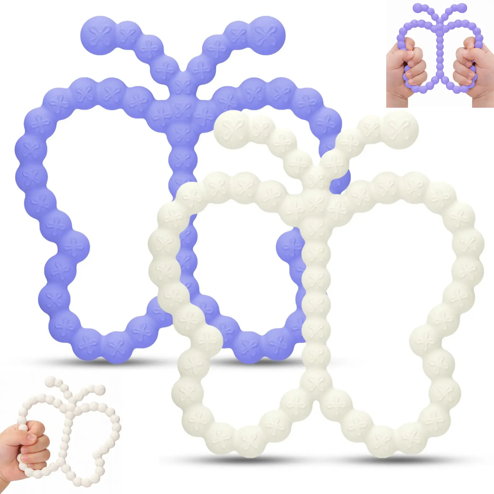 2 Pack Baby Teething Toys Silicone Butterfly Teething Rings Over 3 Months - Baby Essentials Sensory Chew Toys - Baby Teether for Teething Relief - BPA Free Infant Toys Baby Shower Gifts