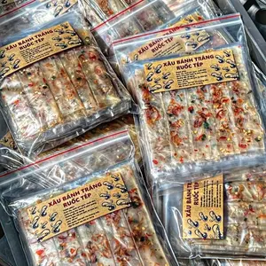 Vietnamese Rice Paper Roll Street Snack in Dried baby Shrimp flavor – Bánh Tráng Xâu Dẻo Tép (Pack of 10)