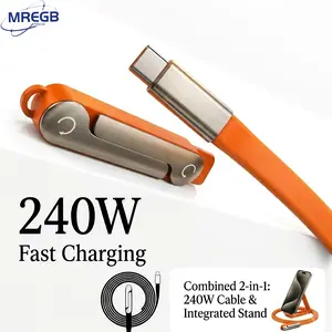 MREGB Invisible Holder Charger Cable with Stand, 240W Super Fast Charging 2-in-1 Electronic Cord for Mobile/Smartphone/Cellphone, Gaming & Travel Use, Compatible with Type-C Devices, Black
